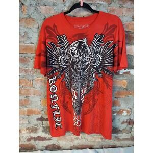 Affliction Mens Graphic T-Shirt L Red MMA Biker Eagle Wings Y2K Short Sleeve
